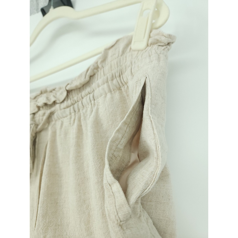 H&M Linen Blend Shorts Womens L Beige Paperbag PullOn Coastal Quiet Luxury - Picture 4 of 7